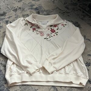 Fall Alfred Dunner Cream Sweater with Floral Embroidery